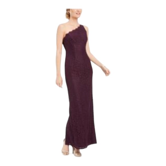 NWT ADRIANNA PAPELL Purple Plum Lace One Shoulder Formal Gown Size US 2 … - Picture 3 of 10